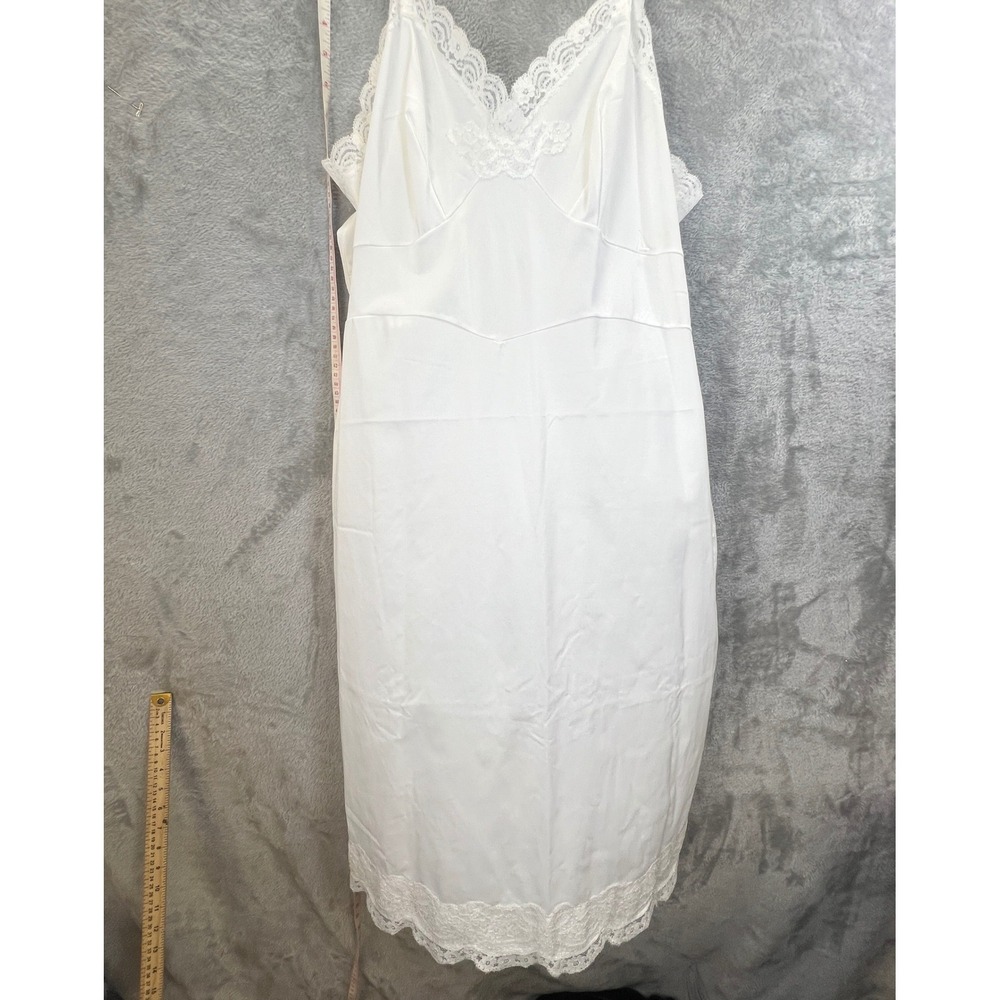 Vintage Shadowline Slip Womens 40 White Lace Trim Full‎ Slip Dress Lingerie 70s